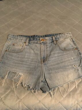 High-Rise Light Blue Distressed Denim Shorts - Women